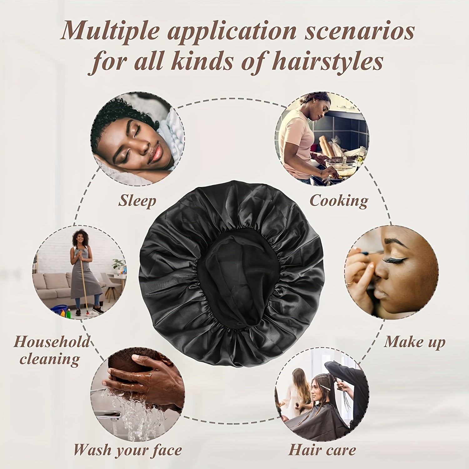 2 paquetes de gorros de dormir para mujer, con banda elástica, para cabello lacio y rizado, también funciona como gorro de baño, elegante