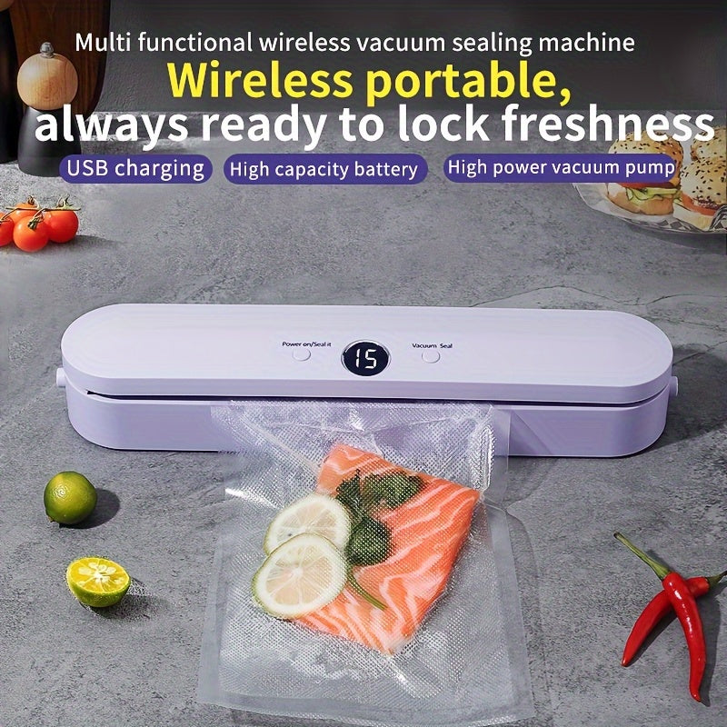 Máquina de sellado inteligente con pantalla LED mejorada, gran capacidad de almacenamiento, carga USB, batería de litio, organizador de cocina para frescura de alimentos | Accesorio de cocina moderno | Dispositivo recargable por USB, sellador de vacío