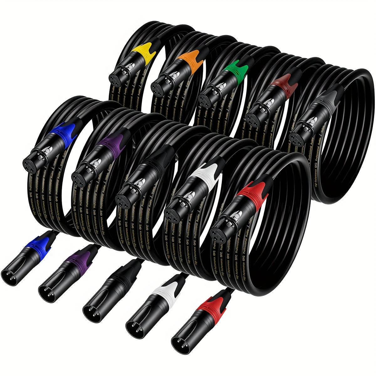 10-Pack 182.88cm Cables de micrófono XLR, 3-Pin Equilibrado Cordón de altavoz, Macho a Hembra, Forma Redonda, Multi-Color Cable de Micrófono para Estación de Radio, Podcast, Sistemas DMX - No requiere Batería