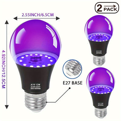 Bombilla de Luz Negra Kasotile, Bombilla LED de 12W de Luz Negra, Adecuada para Decoración de Halloween, Luz Negra UV UVA 385-400nm, Bombilla de Luz Negra A19, Adecuada para Luminar en la Oscuridad, Póster Luminoso de Cuerpo Humano Colorido para Fiestas,