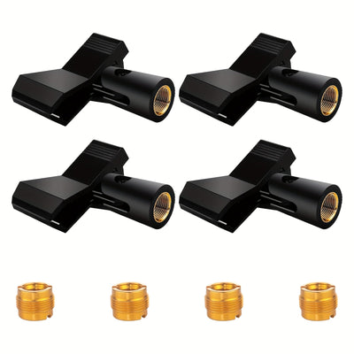 4 piezas de Clips Ajustables para Micrófonos en Soportes - Abrazadera Segura con Adaptador de 5/8" a 3/8", Perilla Ajustable de 180°, Diseño Duradero para Microfonos Inalámbricos, Podcasting, Transmisión en Vivo y Uso de Estudio, Accesorios para Soporte