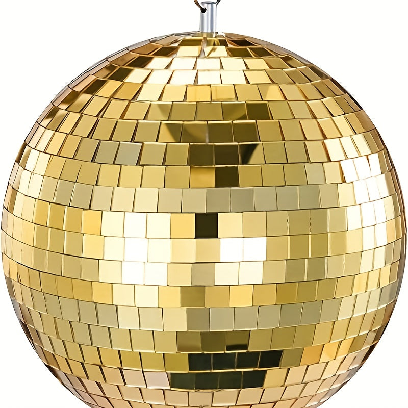 Esfera de Espejos Disco de 8 Pulgadas - Bola Dorada Brillante para DJ, Decoración de Bodas y Fiestas de Cumpleaños - Adorno Colgante sin Electricidad con Correa de Cadena - Temática Vintage, Acabado de Alta Calidad, Decoración para Clubes de Baile y Boda