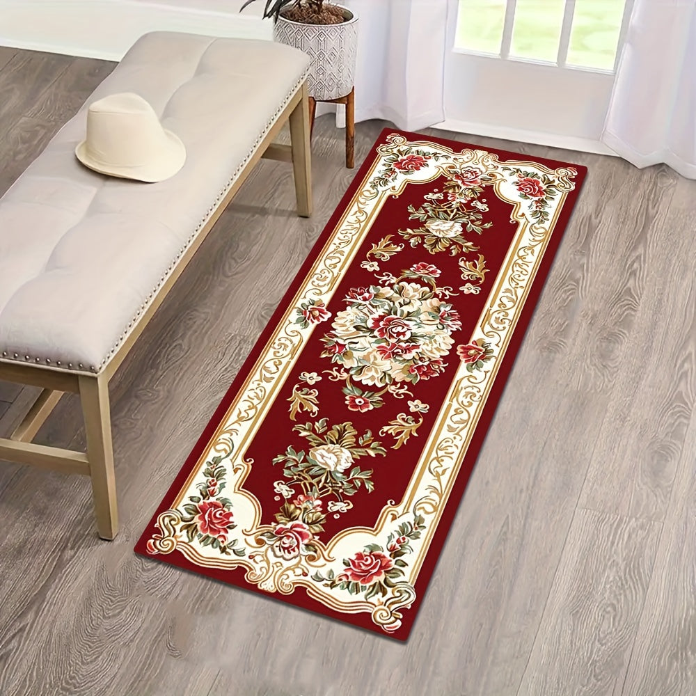 Tapetes Largos de Terciopelo Dorado con Diamantes Estampados en Rojo al Estilo Europeo Vintage, Alfombras de Pasillo para Villas Nórdicas de Lujo, Suave Tapete para Lavandería, Alta Calidad Adecuadas para la Decoración de Pasillos de Hoteles
