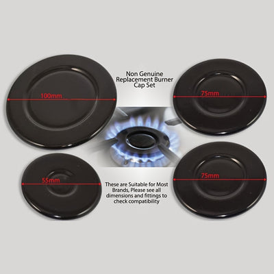 Paquete de 4 Cubiertas para Quemadores de Estufa de Gas Sabauf - Elegantes en , Duraderas y Fáciles de Limpiar, Ideales para Uso Doméstico 55mm 1pz + 75mm 2pzs + 100mm 1pz