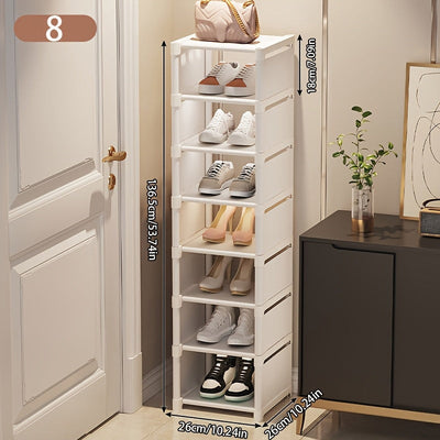 Organizador de zapatos blanco de varios niveles - Diseño vertical ahorrador de espacio con estantes abiertos, fácil de armar, ideal para entrada, sala, habitación o cocina | Estante de almacenamiento blanco elegante | Barras de soporte de metal, organiza