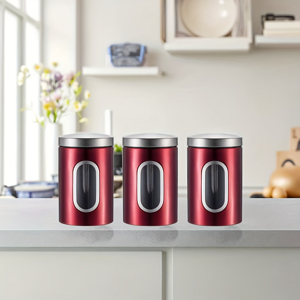 2 Piezas de Recipientes para Alimentos de Acero Inoxidable | Reutilizables para Café, Especias y Granos | Tapa Flip Antirrotura | Sello Transparente Rojo | Libre de BPA para Café, Azúcar, Té y Frijoles