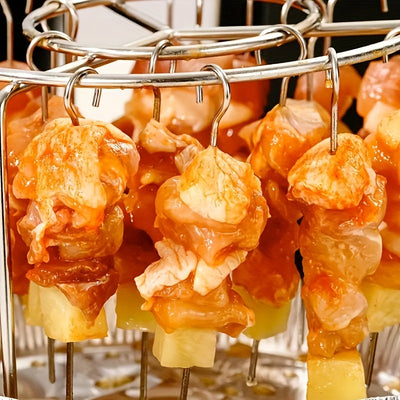 Juego de Parrilla de Acero Inoxidable con 24 Brochetas para Carne y Verduras, Herramientas para Barbacoa, Rejilla para Horno y Vaporera