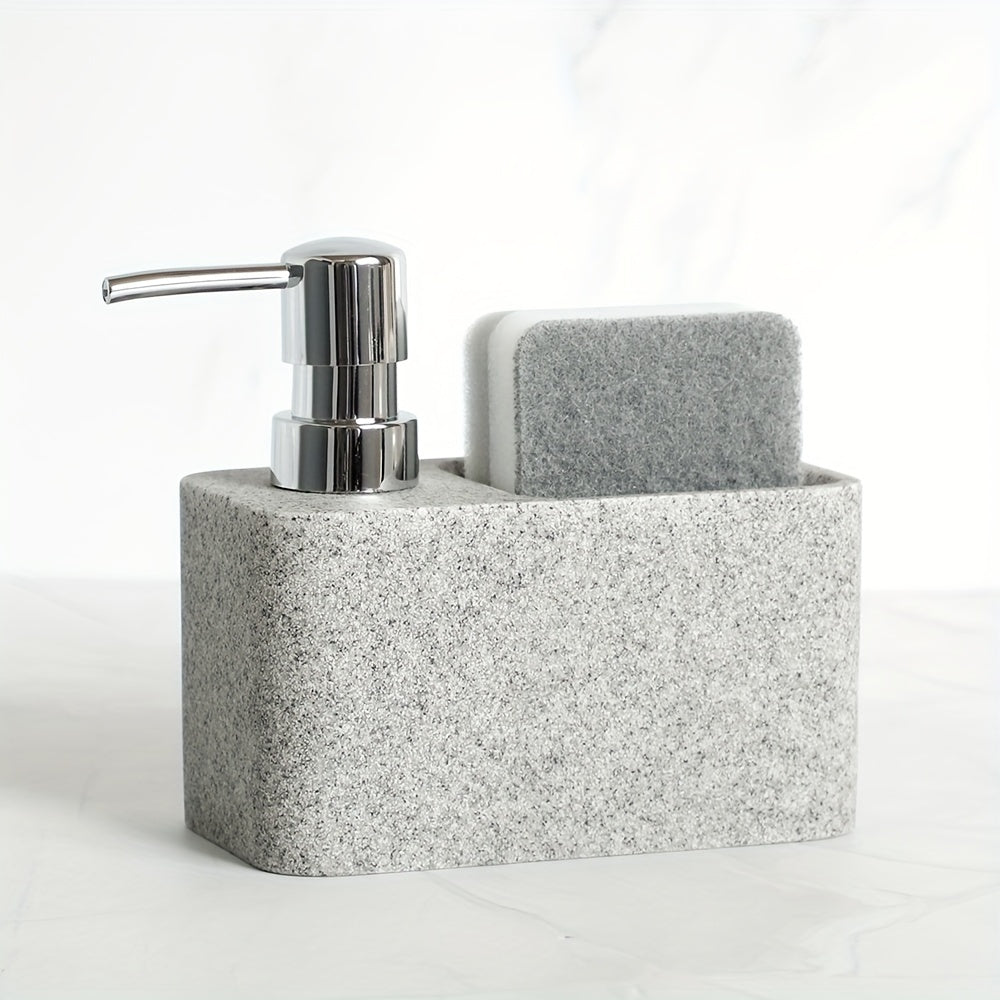 Dispensador de jabón con diseño de mármol en blanco y negro y portaesponja, ideal para decorar el baño