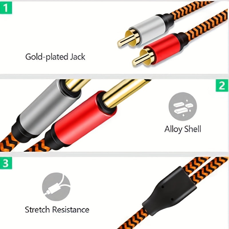 Cable doble naranja de 6,35 mm a doble RCA, adaptador divisor de cable de audio estéreo macho doble de 1/4 pulgada TS a 2 RCA macho estéreo