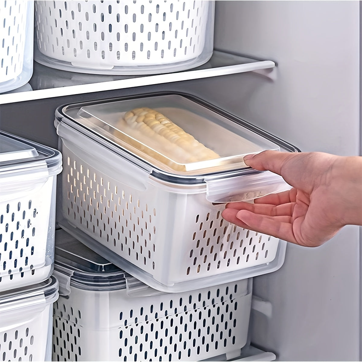 Juego de 9 Recipientes para Alimentos sin BPA con Cesta y Tapas - Herméticos, Apto para Nevera, Reutilizable Organizador Multiusos para Frutas, Verduras y Comidas