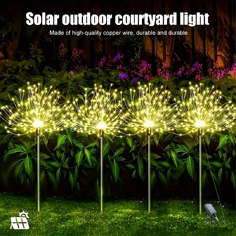 Juego de 4 piezas/1 pieza luces solares para jardín con forma de fuegos artificiales LED 320/240/60LED, adecuadas para decoraciones navideñas y de Acción de Gracias, 8 modos, iluminación cálida/de colores para exteriores y paisajismo