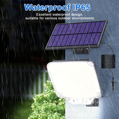 Luz solar exterior de 345 LED con sensor de movimiento y control remoto, resistente al agua IP65, con cable de extensión de 16 pies (152,4 pulgadas), funcionamiento desde el atardecer hasta el amanecer, fácil de instalar y quitar, adecuada para porches,