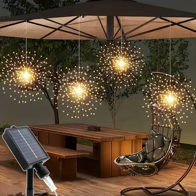 2/4 Piezas Luces LED Solar Sparkling Starburst Esférico, 240/480 LED, Blanco Cálido/Multicolor/Blanco, 8 Modos Luces de Hada con Alambre de Cobre para Patio, Umbrella, Eave, Jardín, Árbol, Tenda, Decoration de Christmas