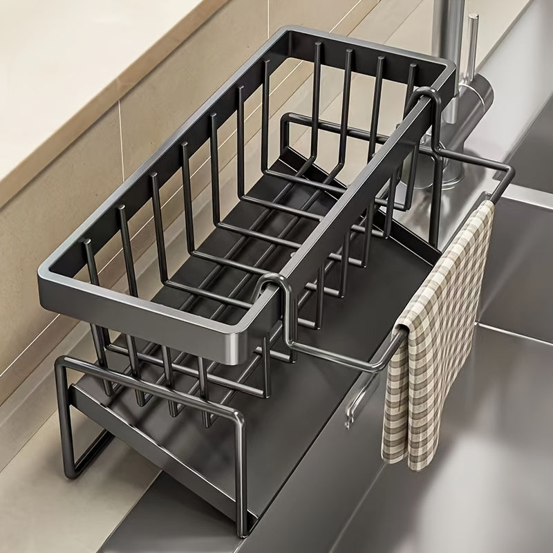 Cesta de almacenamiento para fregadero de acero inoxidable, anchura ajustable, con orificio de drenaje, para cocina, baño, lavavajillas, jabón, esponja, organizador de ropa, duradera y resistente a la corrosión, accesorios para lavavajillas.