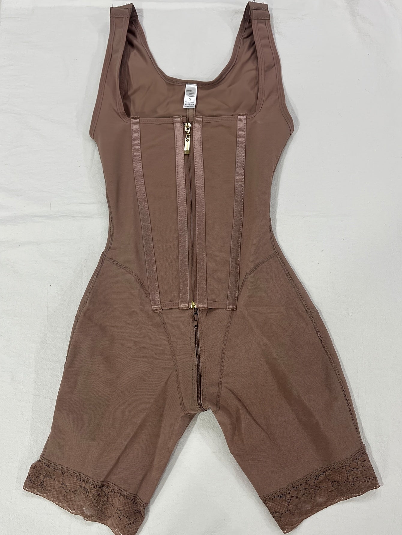 1pc Body Shaper de Cintura Alta con Detalles de Encaje, Cierre de Cremallera, Levanta Glúteos y Soporte para Senos - Elegante Mezcla de Nylon/Elastano, Ropa Interior Controladora de Abdomen