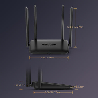 Enrutador inalámbrico WAVLINK AC1200 de doble banda (2.4GHz + 5GHz), enrutador WiFi Gigabit para hogar y juegos, 1 puerto WAN 10/100/1000Mbps, 2 puertos LAN 10/100/1000Mbps, compatible con MU-MIMO, formación de haz y LNA+PA, IPv6