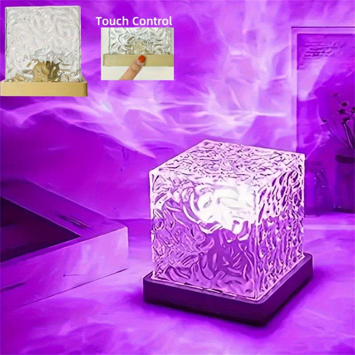 Luces LED Ambientales Modernas Cuadradas con Efecto de Ondulación Acuática - 16 Temperaturas de Color, Control Táctil de Intensidad, Alimentado por USB, Sin Batería/Control Remoto, Acabado en Metal Pulido para Dormitorio, Estudio o Decoración de Fiestas,