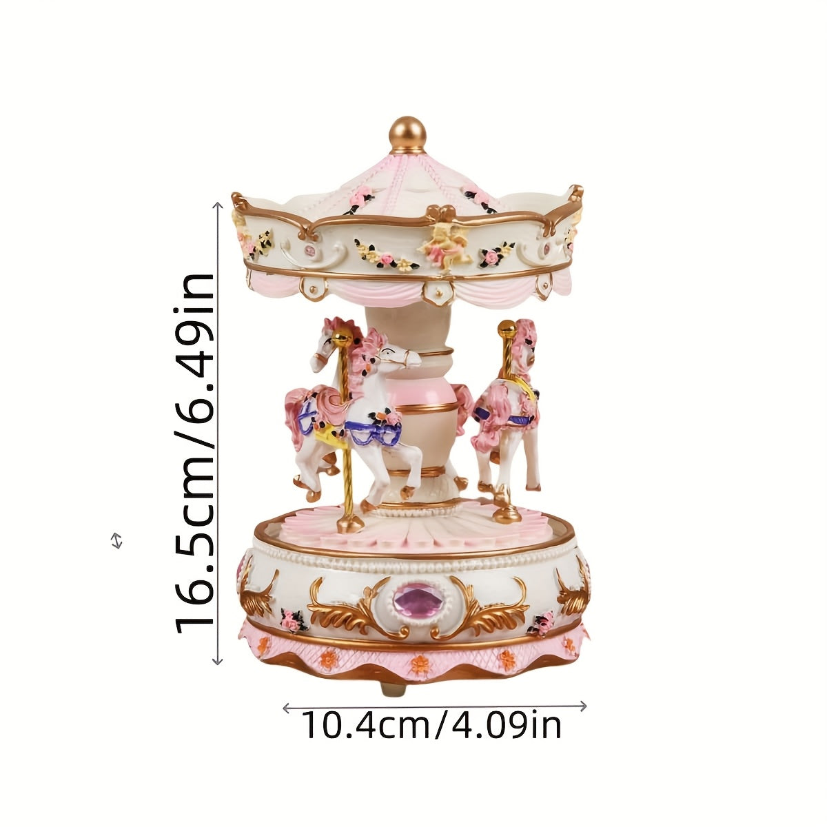 1 Pieza de Elegante Caja de Música Carrusel con Manivela - Decoración para el Hogar en Resina con Diseño Floral, Toques Rosados y Dorados y Detalles de Piedras Preciosas, Ideal para Sala u Oficina, Estética Decorativa