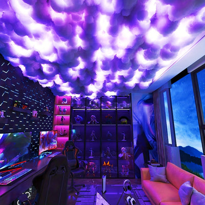 Kit de luz de nube LED RGB de 5m con sincronización de música, luces de tira multicolor cambiantes para sala de juegos, dormitorio, fiesta - Alimentado por USB, control de aplicación, batería de botón no recargable incluida, funcionalidad inalámbrica - 1