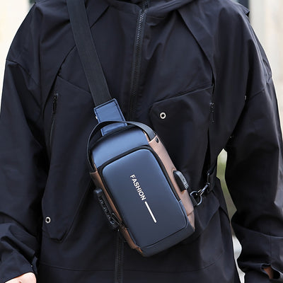 Bandolera Oxford para Hombre - Estilo Motociclista con Bolsillo para Teléfono y Cierre de Cremallera, Ideal para el Día a Día