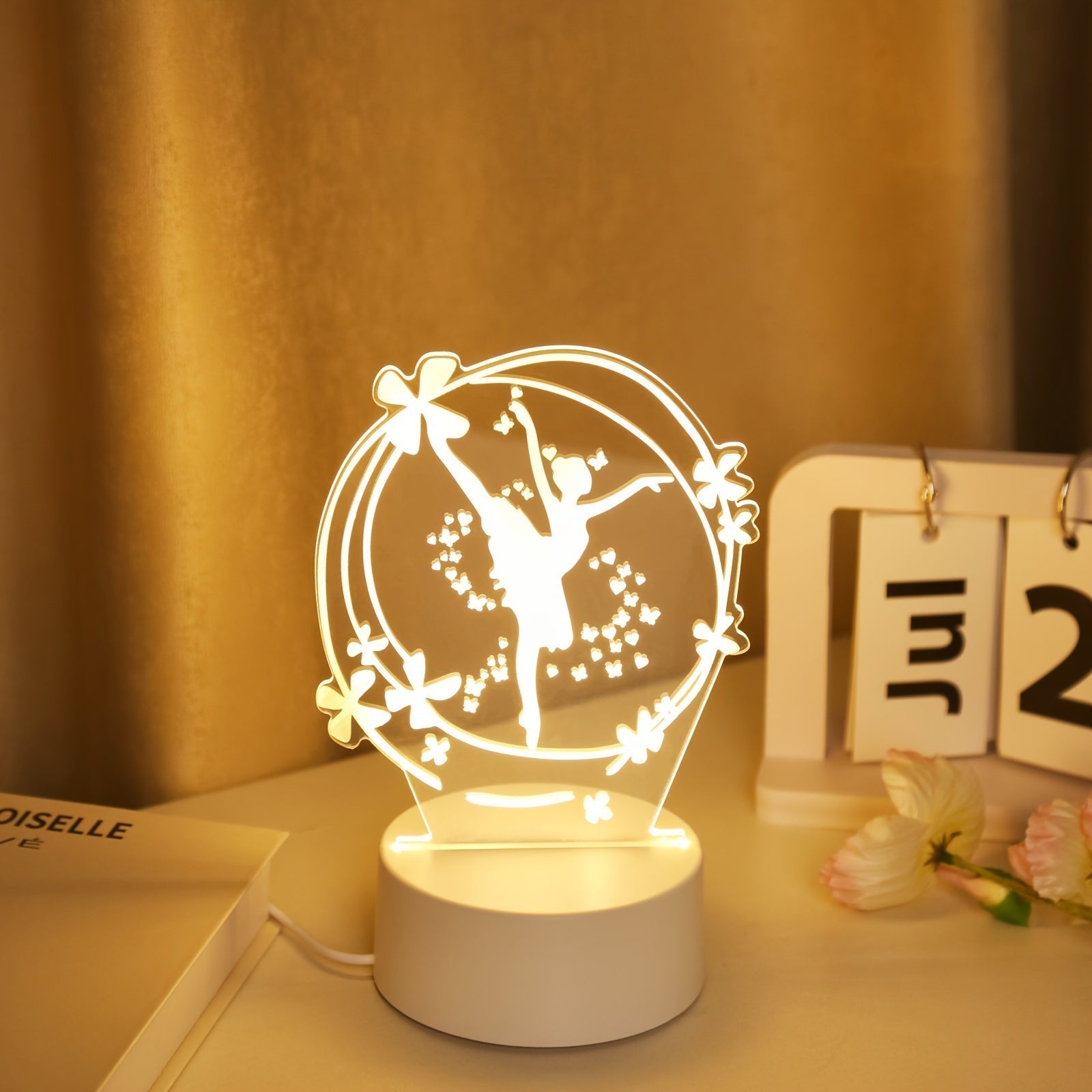 1 pza. Moderna bailarina geométrica 3D luz nocturna, luz cálida de un solo color alimentada por USB, lámpara de ambiente para dormitorio, decoración de habitación, luz nocturna única, luz nocturna de cabecera, accesorio de iluminación y decoración.