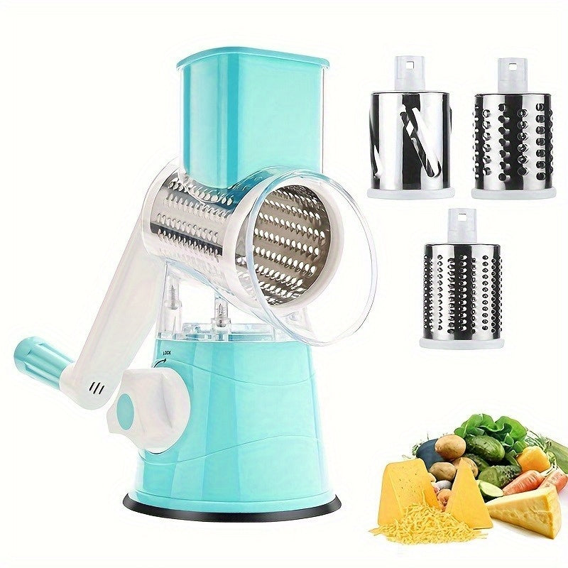 Juego de 3 en 1 para rallar queso manual - Cortador de verduras de plástico con base antideslizante, fácil de limpiar, ideal para papas, zanahorias, frutas y más, rallador para cocina