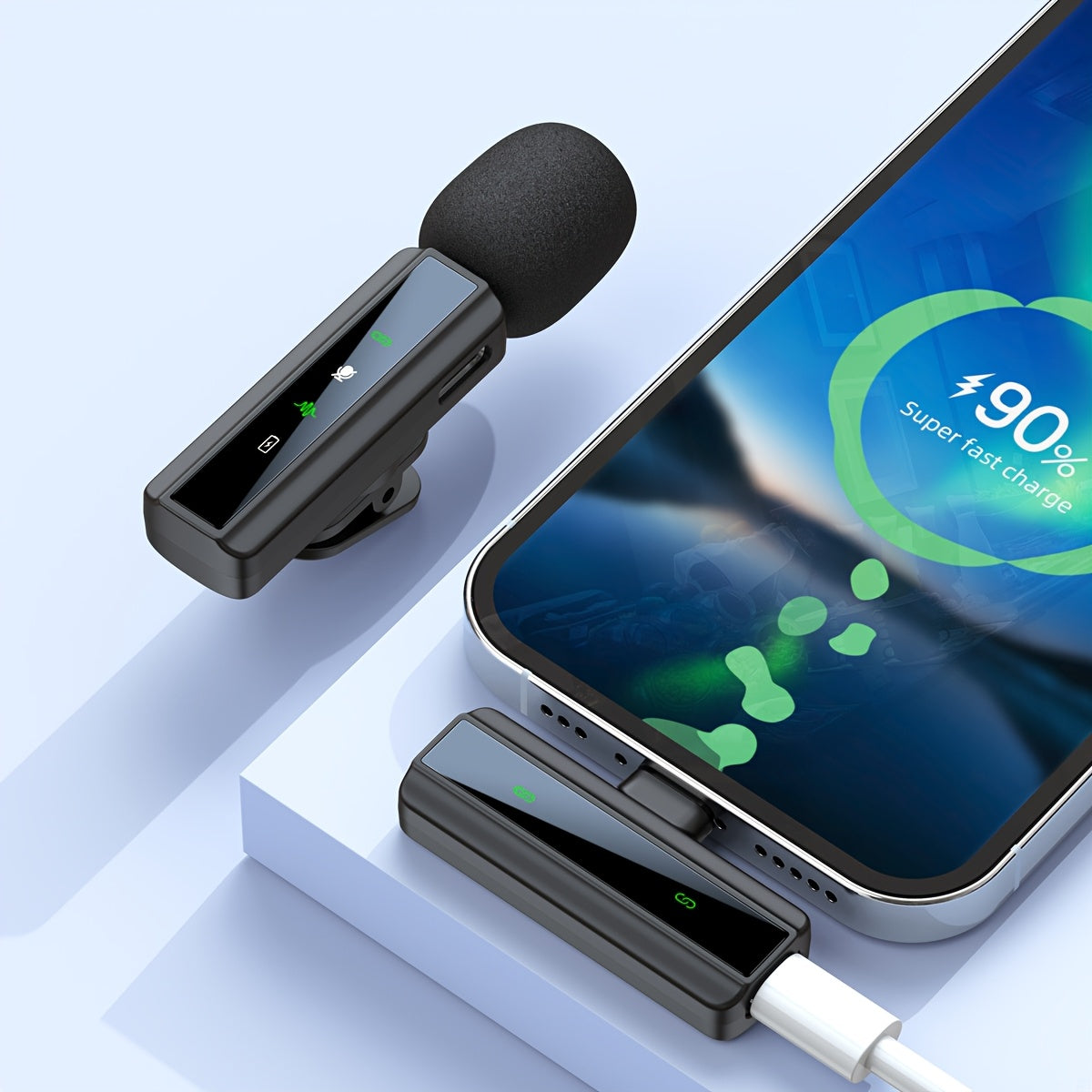 Microfono sin varillas Lavalier Profesional con Cancelación de Ruido, Grabación USB-C y Clip de Un Toque - Antiviento, Recargable para Vlogging e Intervenciones, Diseño Compacto con Receptor para Streaming y Equipamiento de Vlog