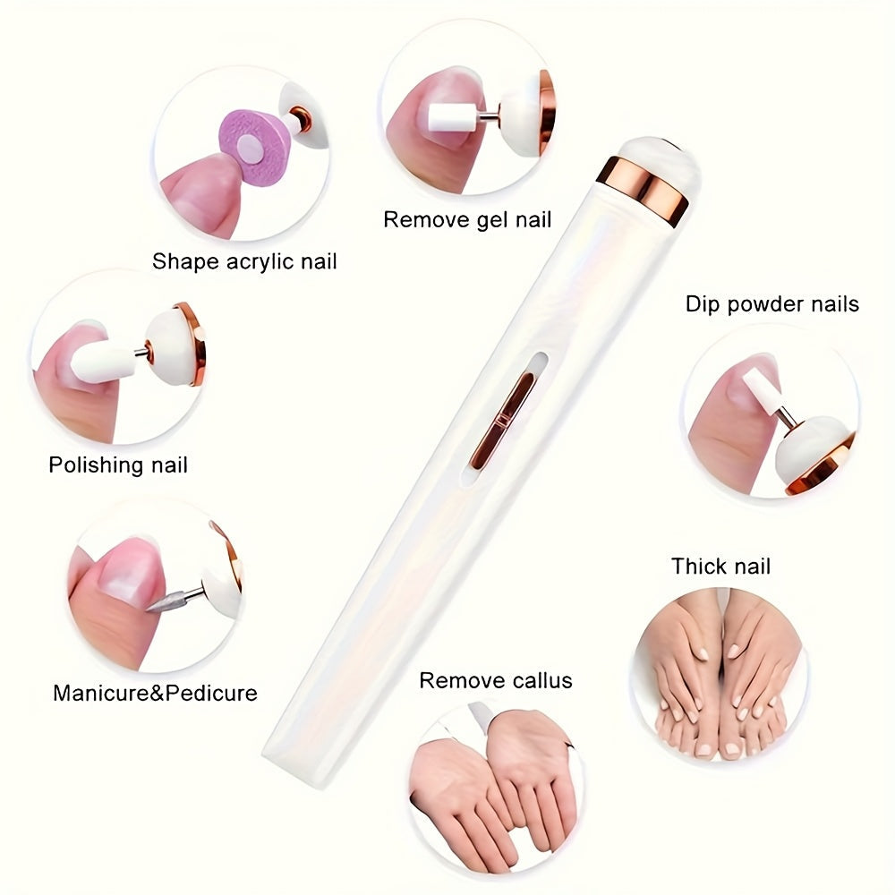 Fichero de uñas portátil, taladro de uñas eléctrico con 9 piezas de acoplamiento, carga USB, 2 velocidades ajustables para manicura y kit de herramientas de cuidado de uñas