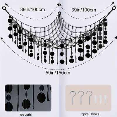 Estante de almacenamiento de juguetes de red para hamaca de animal de peluche con luces LED, almacenamiento de animales de peluche para decoración de habitación de niñas, dormitorio, guardería, sala de juegos colgante de pared con secuín, negro