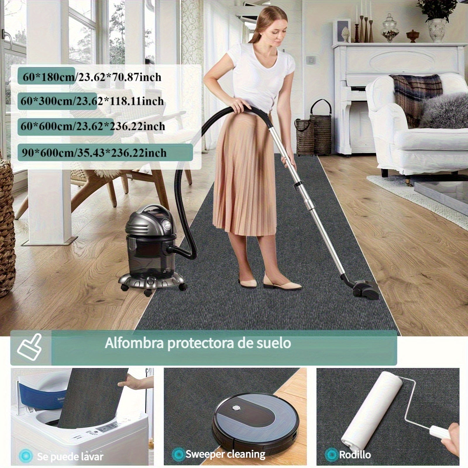 Alfombra Antideslizante Rayada JAYFAN - Alfombrilla de Poliéster 100% Lavable en Máquina para Pasillo, Cocina, Sala de Estar, Garaje, Patio - Ligera, Varios Tamaños y Colores Neutros, Adecuada para Fiestas, Alfombra Interior/Exterior