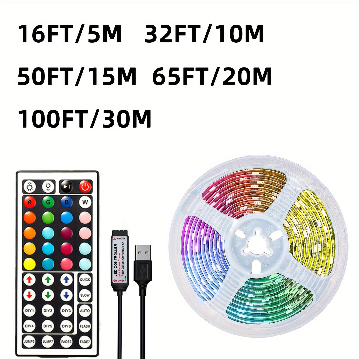 Luz de cinta LED de 4,88 a 30,48 pies con control remoto infrarrojo, cortable y flexible, color y velocidad de flash ajustables, 6 modos DIY, fácil de instalar, para dormitorio, techo, fiestas y luces de ambiente navideño, luces LED controladas por remot