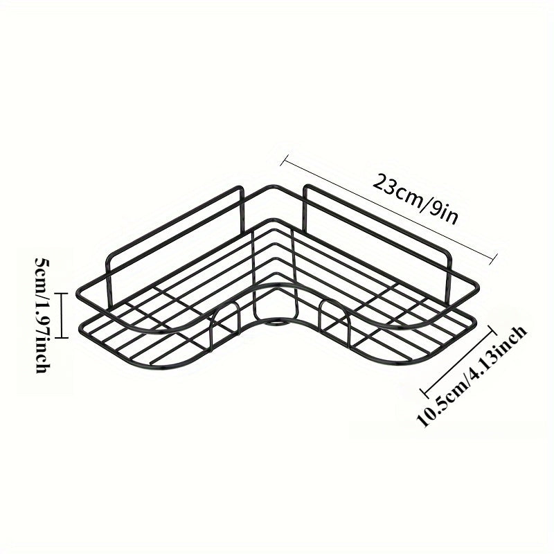 1 pieza de soporte de ducha de esquina sin taladro, estante de baño de metal - soporte de almacenamiento de inodoro montado en la pared, organizador de cosméticos con estantes ajustables, ideal para productos de ducha y maquillaje, solución de almacenami