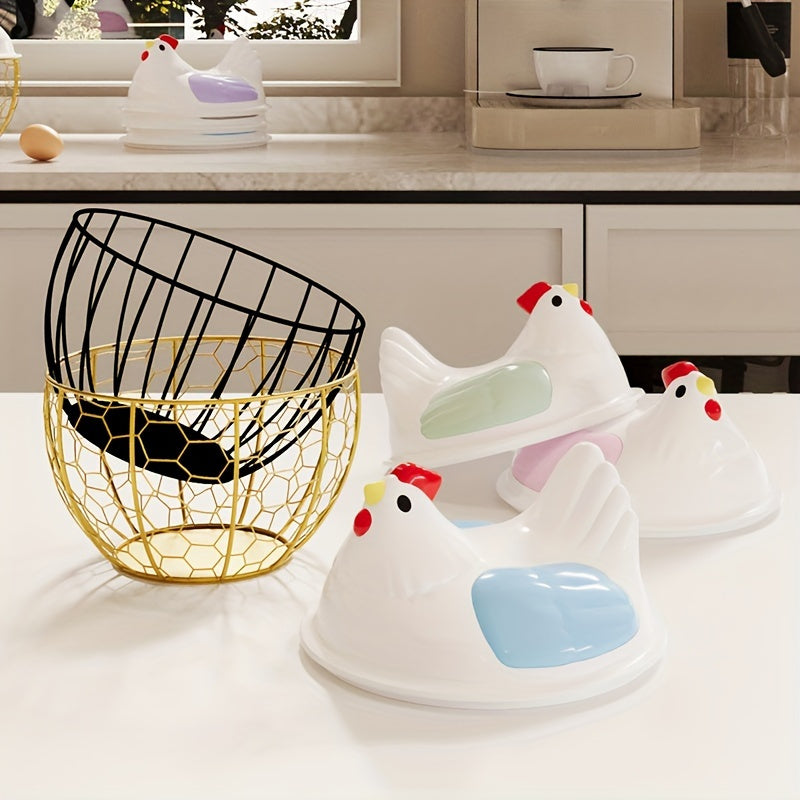 1 cesta para huevos en forma de gallina con tapa de plástico, duradera, estilo moderno rústico, juego de almacenamiento para cocina y comedor, ideal para huevos y snacks