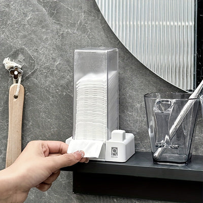 Organizador de almohadillas para eliminar maquillaje RYELEA 5x6cm, caja de almacenamiento de almohadillas con accionador, dispensador - Organizador de baño impermeable para tocador y encimera