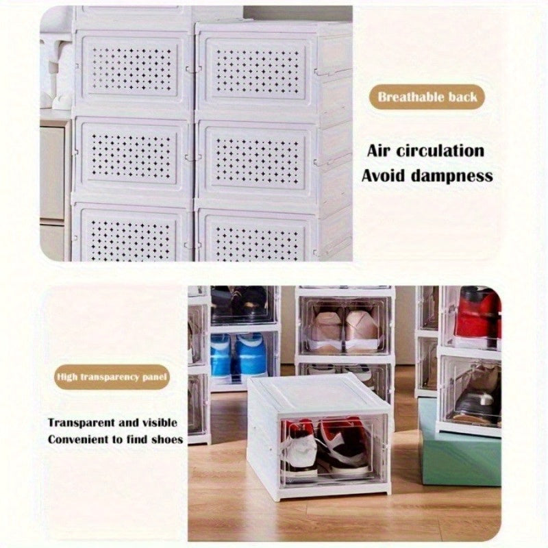 MR IRONSTONE Zapatero Plegable de 3-6 Niveles, Caja de Almacenamiento Plástica Apilable de 9 Capas con Tapas, Estantes Transparentes Antipolvo, Organizador Ahorrador de Espacio para Armario, Entrada, Hogar, Sistema de Estantería Versátil | Diseño Minimal