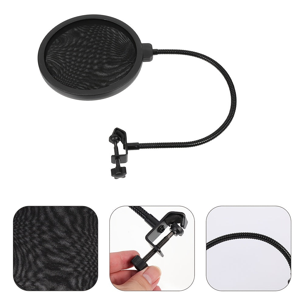Accesorios de micrófono, funda de micrófono con filtro anti-pop, escudo de micrófono portátil para reducción de ruido de grabación, grabación de estudio de micrófono, 360° gancho de cuello de ganso, brazo estabilizador
