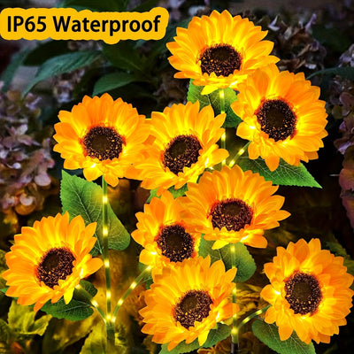 Luces Solares de Jardín Mejoradas de 3 Piezas con 9 Luces de Girasol, Luces Solares Artificiales Impermeables para Exteriores, Decoración de Jardín, Luces Decorativas Solares de Encendido/Apagado Automático para Césped, Patio, Porche, Camino de Flores, D
