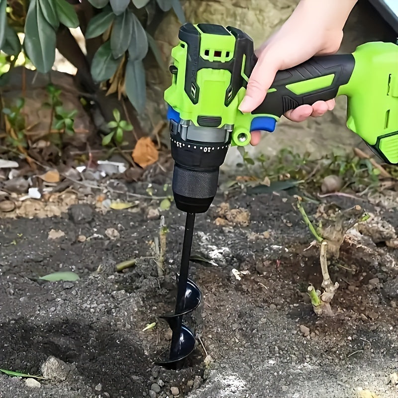 1 pieza de taladro de jardín de acero al carbono negro, taladro de tierra portátil sin enchufar para plantar, herramienta eficiente para cavar semillas y verduras, no requiere ensamblaje.
