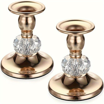 2pcs Elegantes Portavelas Europeos, Dorado Rosa con Acentos de Cristal - Decoración Romántica de Mesa para Bodas y Cenas, Ideal para Halloween/Navidad/Día de Acción de Gracias, Decoración del Hogar y Habitación, Decoraciones para el Hogar