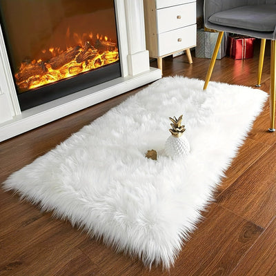 1pc Alfombra de Pelo Sintético Suave, Alfombra de Felpa Antideslizante de Poliéster, Alfombra Acogedora para Lado de la Cama, con Limpieza en Seco Solo, para Sala de Estar, Dormitorio, Estudio, Vestidor, Decoración para el Hogar, Navidad