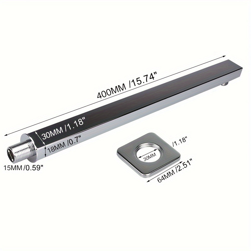 1PC Cabeza de ducha de lluvia cuadrada de acero inoxidable de 39,98 cm con brazo mural - No se necesita electricidad, Accesorio de ducha de baño durable, Plata