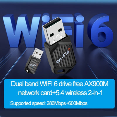 Adaptador de Red Inalámbrica AX900 WiFi 6 - Banda Dual 2.4/5GHz, Velocidades Rápidas de 900Mbps, Plug & Play, Sin Necesidad de Controladores, Compatible con Windows 7/8/10/11, Actualización USB-Powered WiFi 6 para PC, Portátiles, Smartphones y Tabletas -
