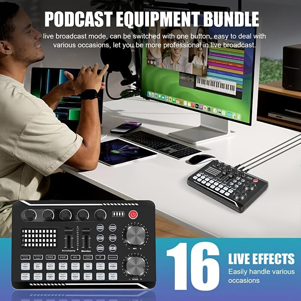 Kit de equipo para podcast, micrófono condensador BM800 con transmisión por cable (sin función inalámbrica), trípode y mezclador de sonido profesional F998 para grabación de voces, locución, transmisiones en vivo, podcast y juegos en el estudio