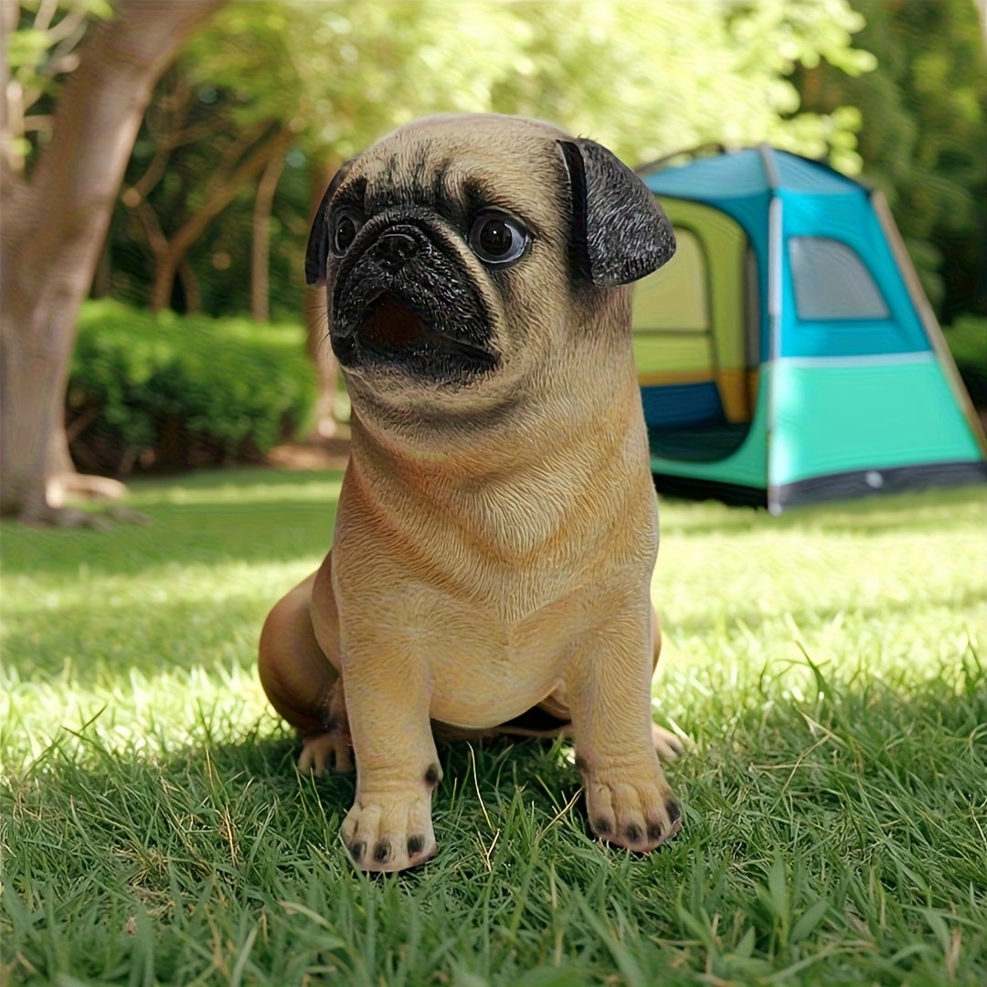 1pc Estatua de Jardín de Perro Pug en Resina - Decoración Realista para Interior/Exterior para Halloween, Navidad, Acción de Gracias y Hanukkah - No Necesita Electricidad, Diseño Duradero Resistente al Clima