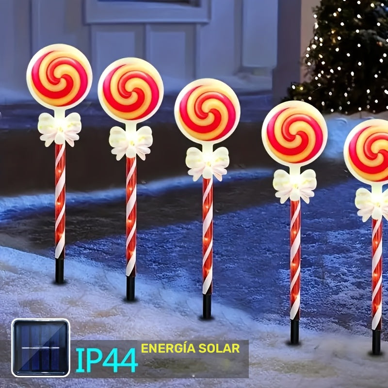 1 Juego, Luces Solares para Camino de Dulces, Decoraciones Navideñas con Lazo, Decoración de Patio Navideño, Jardín, Césped, Porche, Luces de Tierra para Césped, Luces de Color para Festivales al Aire Libre