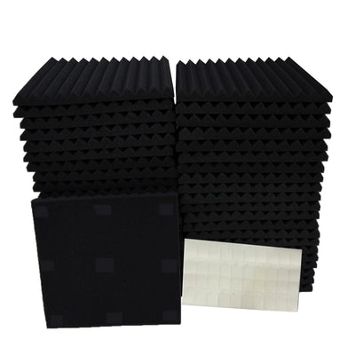 50 piezas de paneles acústicos VIBuilt negros, 30x30x2.5 cm, espuma de alta densidad para absorción de sonido, ideal para estudios de grabación, home theater y reducción de ruido, paneles para paredes insonorizadas, VIBUILT
