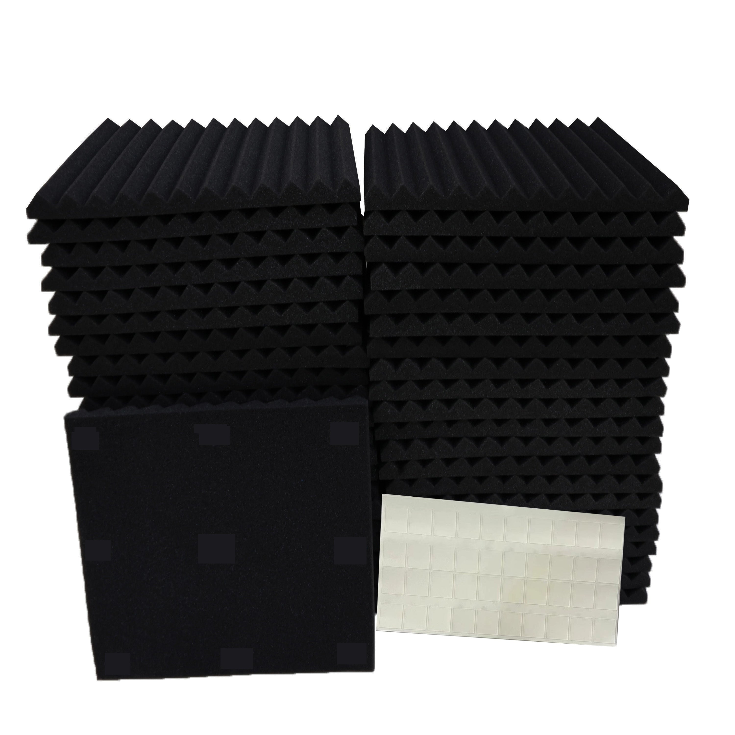 96 piezas de paneles acústicos de espuma negra VIBuilt, 30.48 cm x 30.48 cm x 2.54 cm - Baldosas insonorizadas de alta densidad para estudio, sala de música y sala de juegos, reducción de ruido, fácil instalación, duraderas y absorbentes, paneles insonor