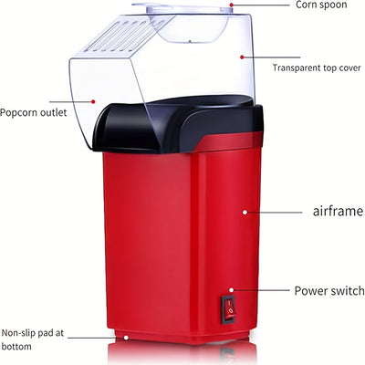 SENBOWE Mini Fabricante de Palomitas Eléctricas - Automático Completo, Acero Inoxidable, Rojo y Negro, No Requiere Batería, Conector de 120V EE. UU., Perfecto para Uso Doméstico, Máquina de Fabricación de Palomitas | Construcción de Acero Inoxidable | Di