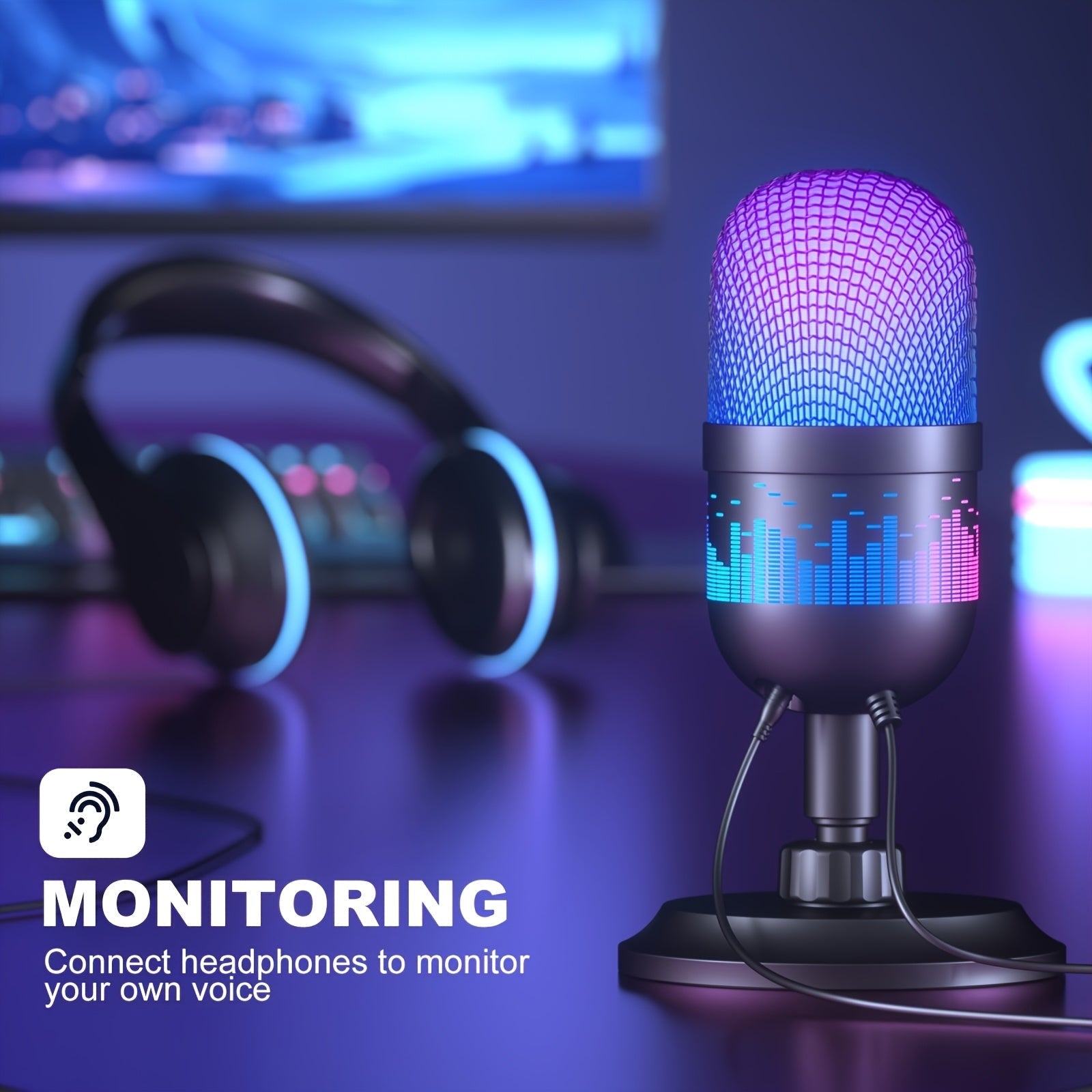 Nueva micrófono profesional USB con iluminación RGB, reducción de ruido - Ideal para transmisiones en vivo, juegos, podcasts y conferencias de video - Incluye soporte