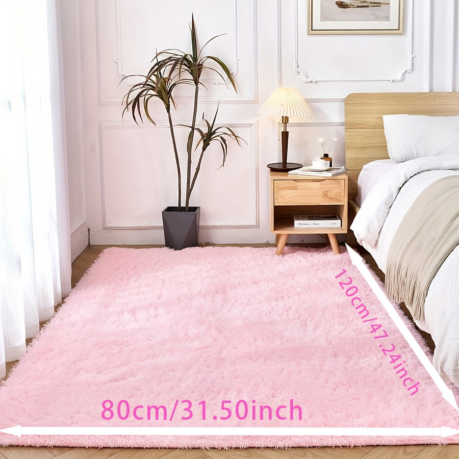 1 Alfombra peluda de pelo largo de color liso y estilo sencillo, alfombra de felpa suave de poliéster para sala de estar, dormitorio, sofá, mesa de centro, decoración navideña, fácil cuidado, limpieza en seco solamente, alfombra mullida para interiores p